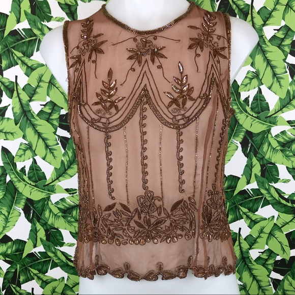 Calypso St. Barth Tops - Calypso Christiane Celle Brown Sequined Silk Tank